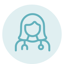 Light teal icon of nurse practitioner.